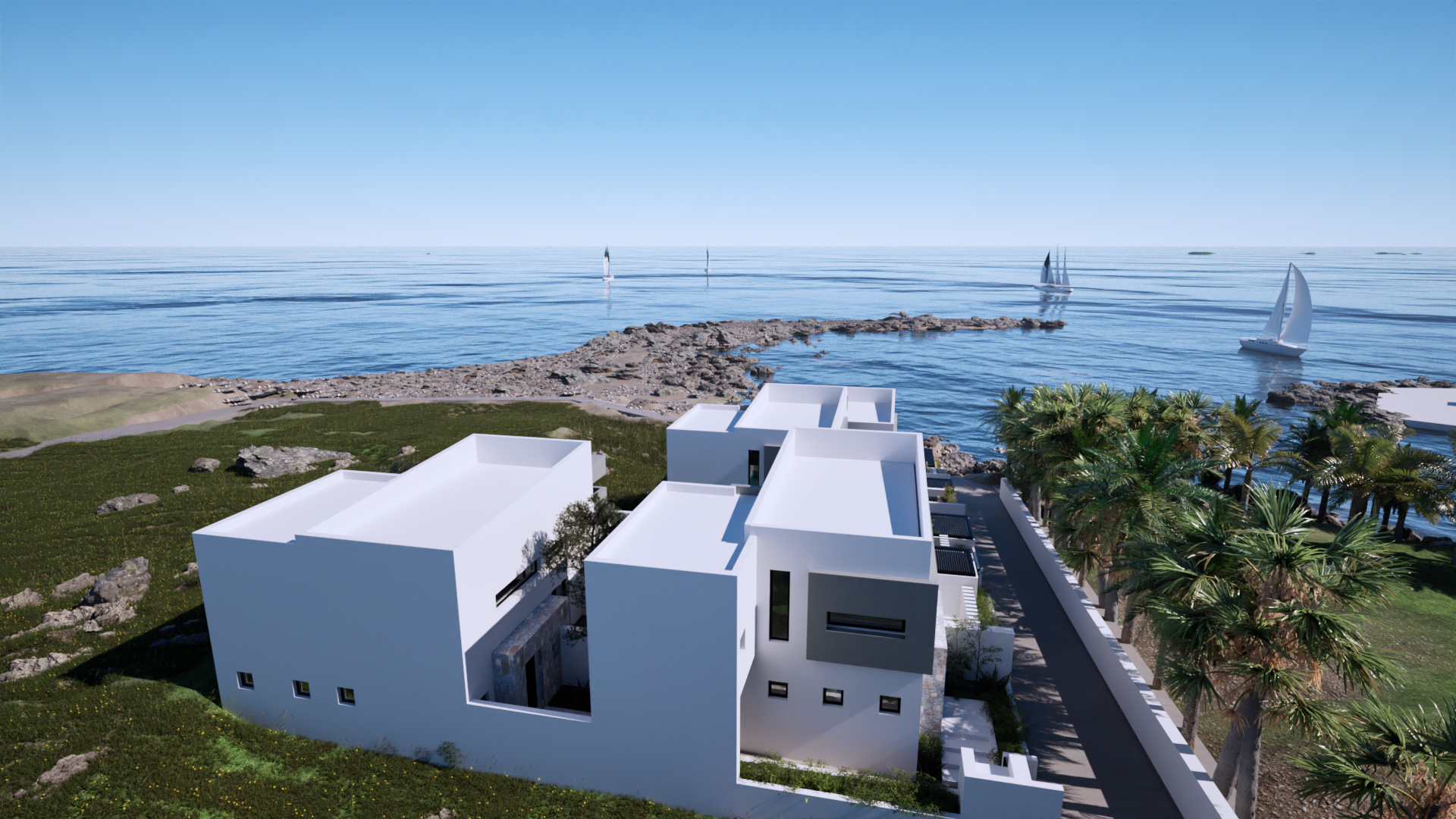 Excellent seaside complex of 4 houses on the sea.