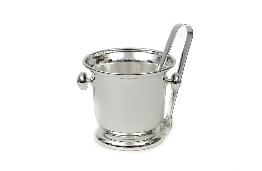 SILVER PLATED ICE BUCKET WITH ICE TONGUE