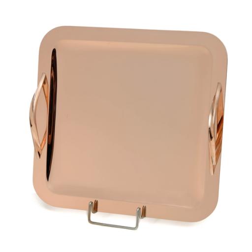 PINK GOLD PLATED TRAY, SQUARE 35 X 35 CM W PINK GOLD PLATED HANDLES