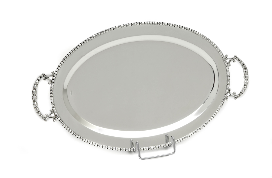 SILVER PLATED TRAY, OVAL , 36 X 23 CM WITH DECOR 
