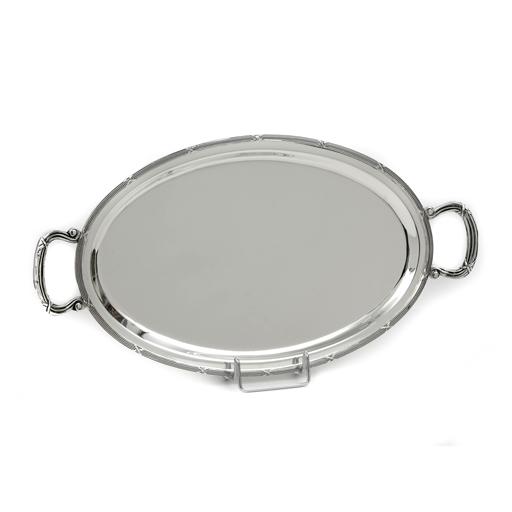 SILVER PLATED TRAY,OVAL ,D 43 X 28 CM WITH DECOR ''RIBBON''