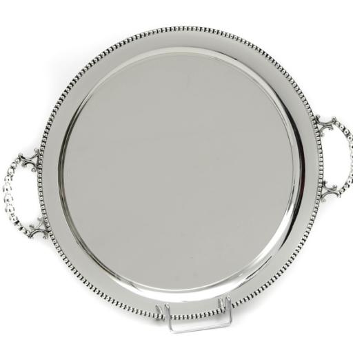 SILVER PLATED TRAY , ROUND , D.40 CM WITH DECOR ''PEARL''