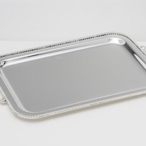 SILVER PLATED TRAY, RECTANGULAR ,DIMENSION 43 X 33 CM WITH DECOR 