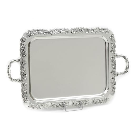SILVER PLATED TRAY , RECTANGULAR, DIMENSIONS 43X33CM WITH FLORAL DECOR