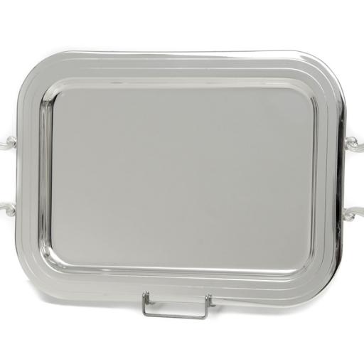 SILVER PLATED TRAY , RECTANGULAR , DIMEMSIONS 43X33CM WITH DECOR