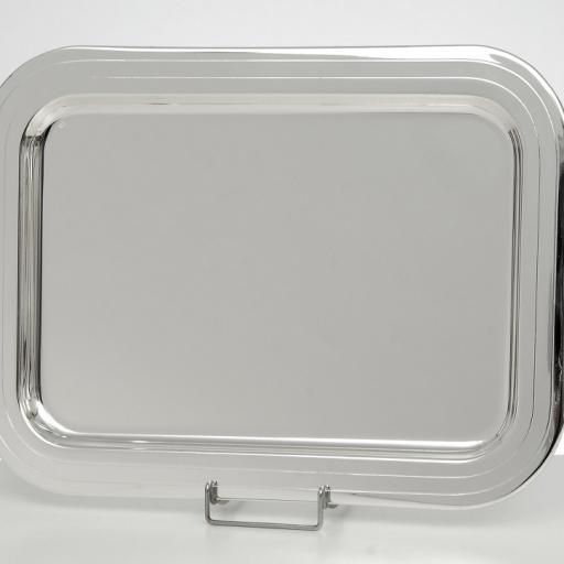 SILVER PLATED TRAY, RECTANGULAR , DIMENSION 43X33 CM. WITH DECOR ''LINES''
