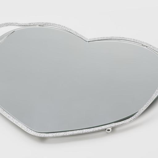 MIR K H Δίσκος με καθρέφτη σε σχήμα καρδιά  και επάργυρο πλαίσιο