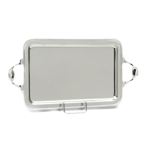 SILVER PLATED TRAY RECTANGULAR , DIMENSION 43X33CM WITH DECOR 