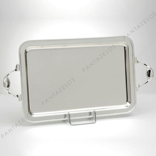 SILVER PLATED TRAY RECTANGULAR , DIMENSION 43X33CM WITH DECOR 