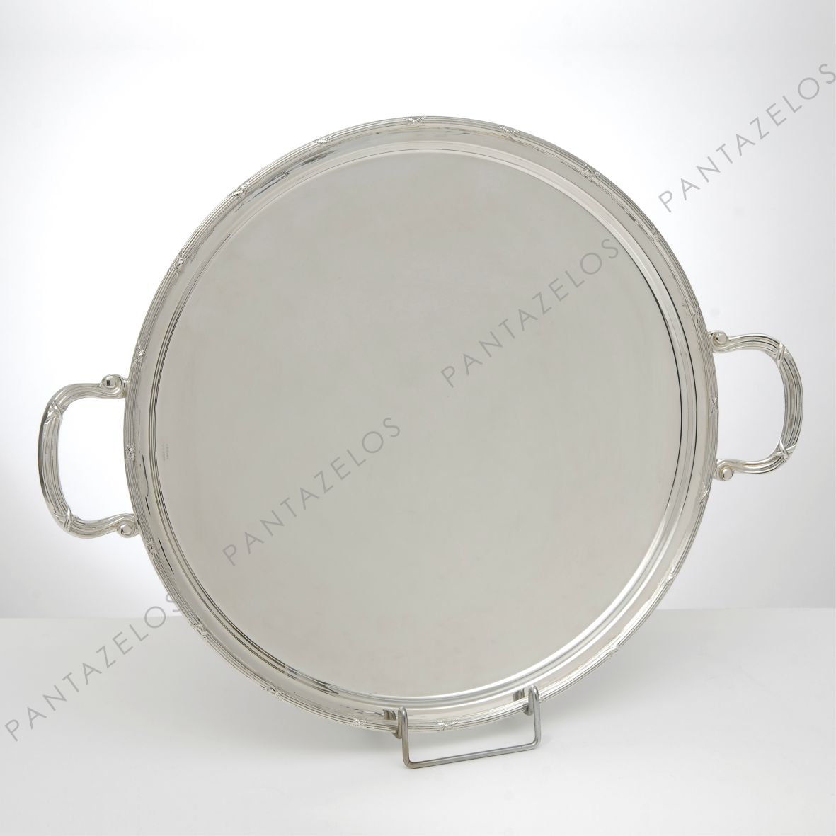 SILVER PLATED TRAY , ROUND, DIMENSION 35 CM WITH DECOR  ''RIBBON''