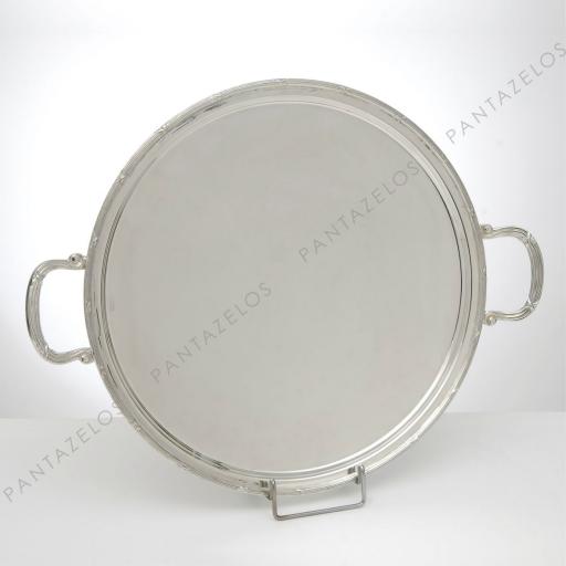 SILVER PLATED TRAY , ROUND, DIMENSION 35 CM WITH DECOR  ''RIBBON''