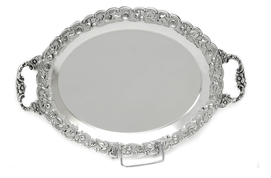 SILVER PLATED TRAY OVAL , DIMENSION 48X35 CM WITH 