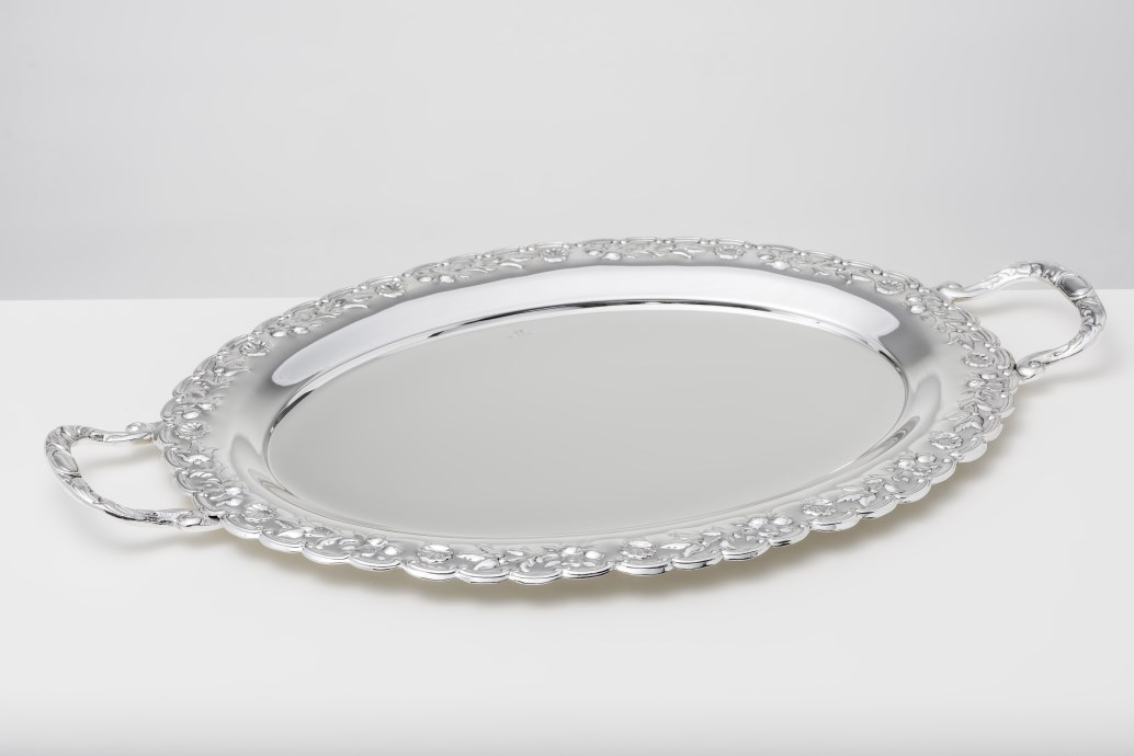 SILVER PLATED TRAY OVAL , DIMENSION 48X35 CM WITH 