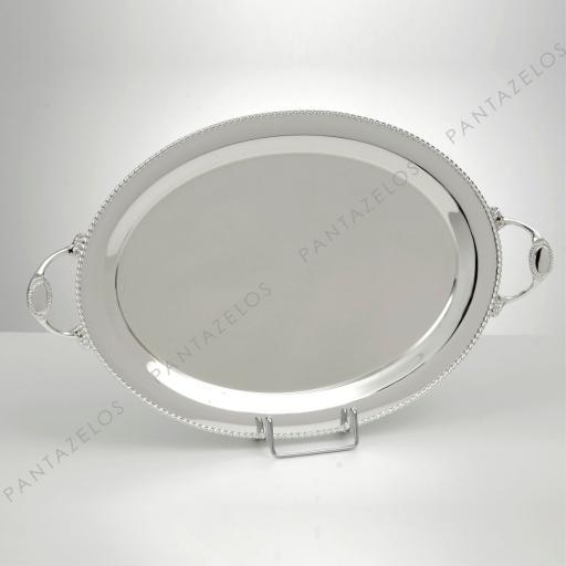SILVER PLATED OVAL TRAY , DIMENSION 48X35 CM WITH DECOR