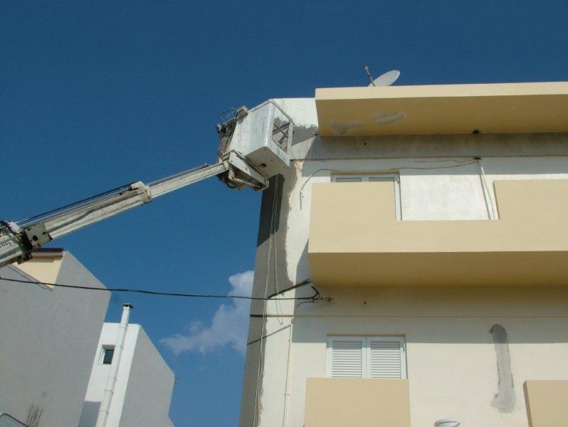 Επισκευές οπλισμού, νέα στηθαία κτιστά, μονώσεις τοίχων, χρωματισμός.